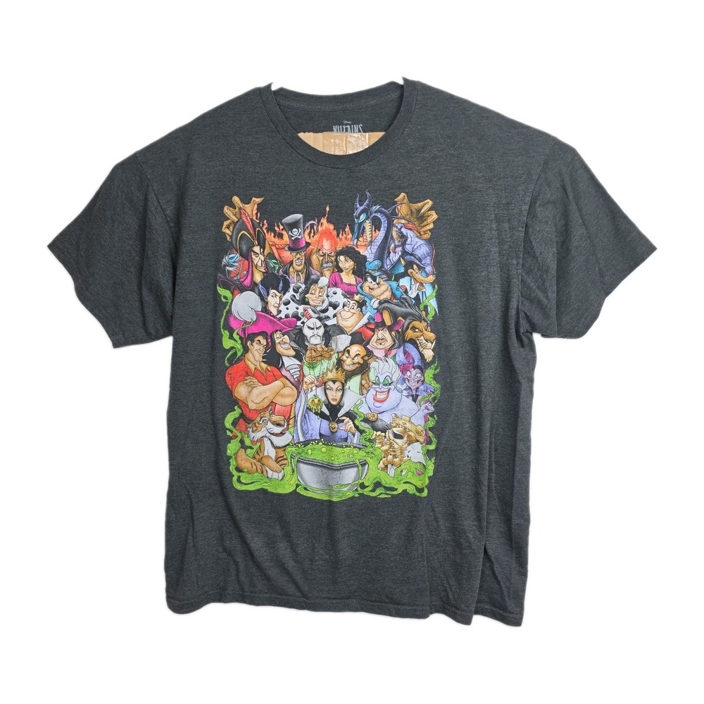 Disney Villains T-Shirt Men's Size‎ 2XL Gray Graphic Print Crew Neck Short Slvs